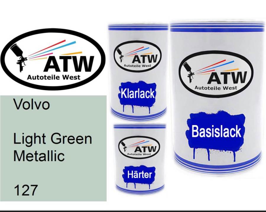 Volvo, Light Green Metallic, 127: 500ml Lackdose + 500ml Klarlack + 250ml Härter - Set, von ATW Autoteile West.
